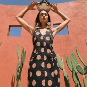 SIMON MILLER | Kirra Linen Mini Dress - Black/Tan Polka Dot