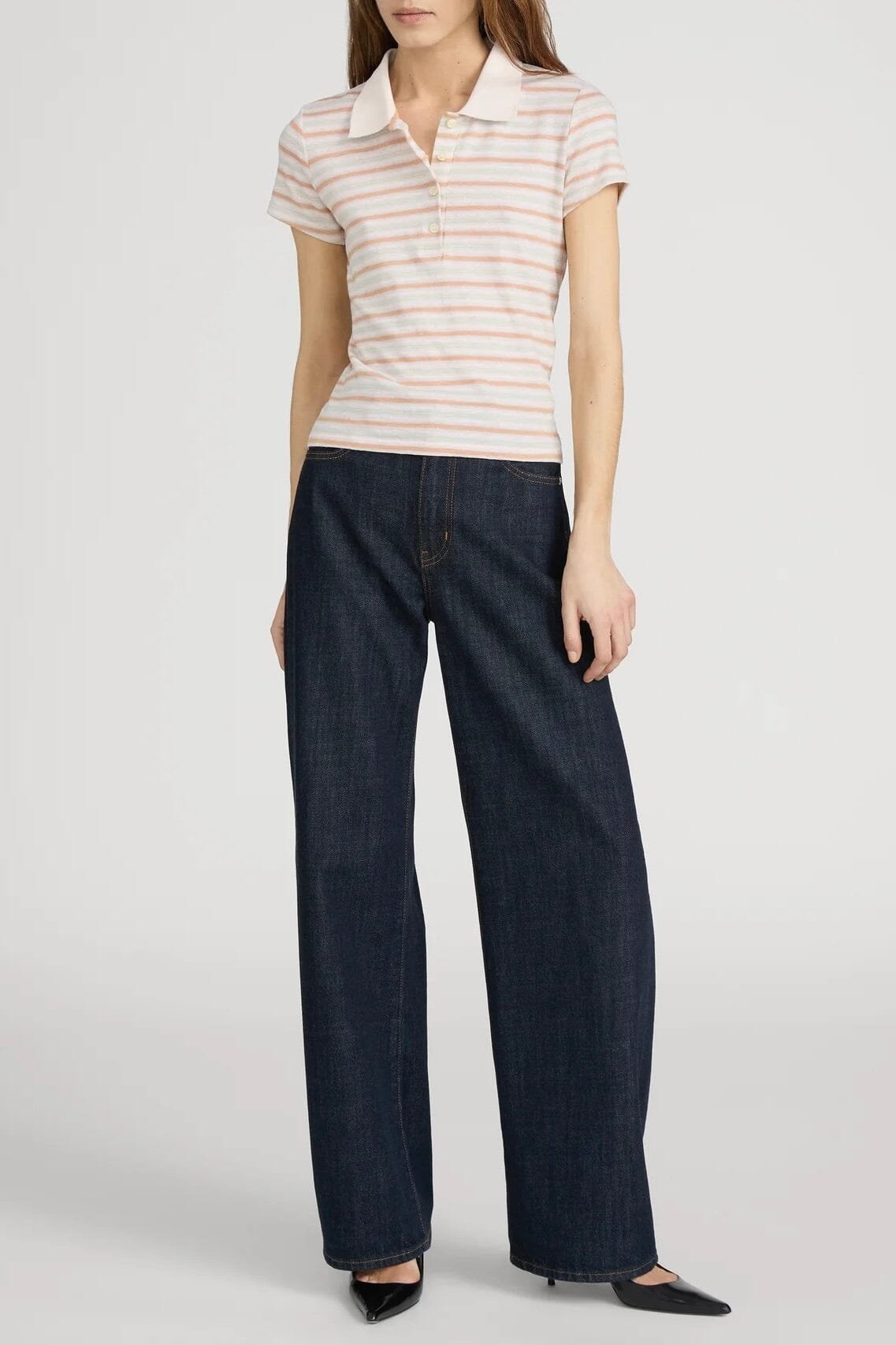 FRAME | The Stripe Polo - Pink Sand Multi - Image 4