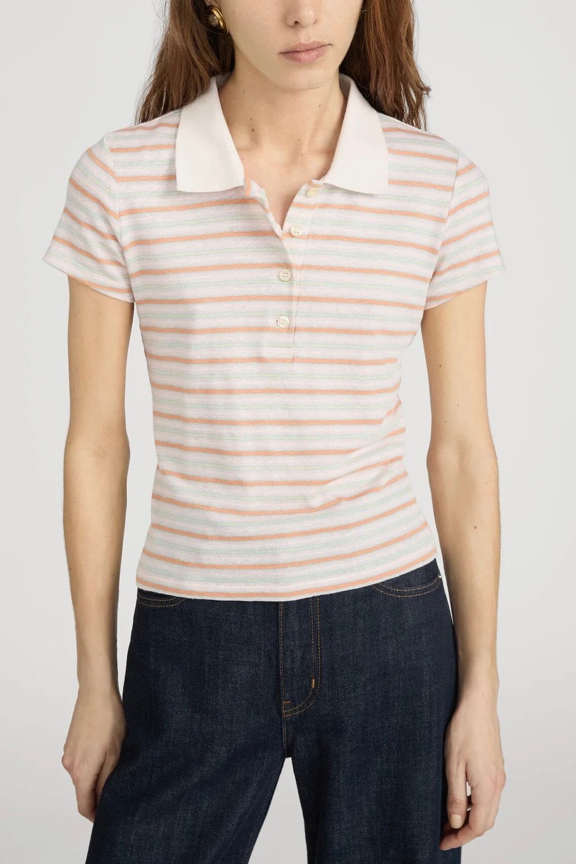 FRAME | The Stripe Polo - Pink Sand Multi