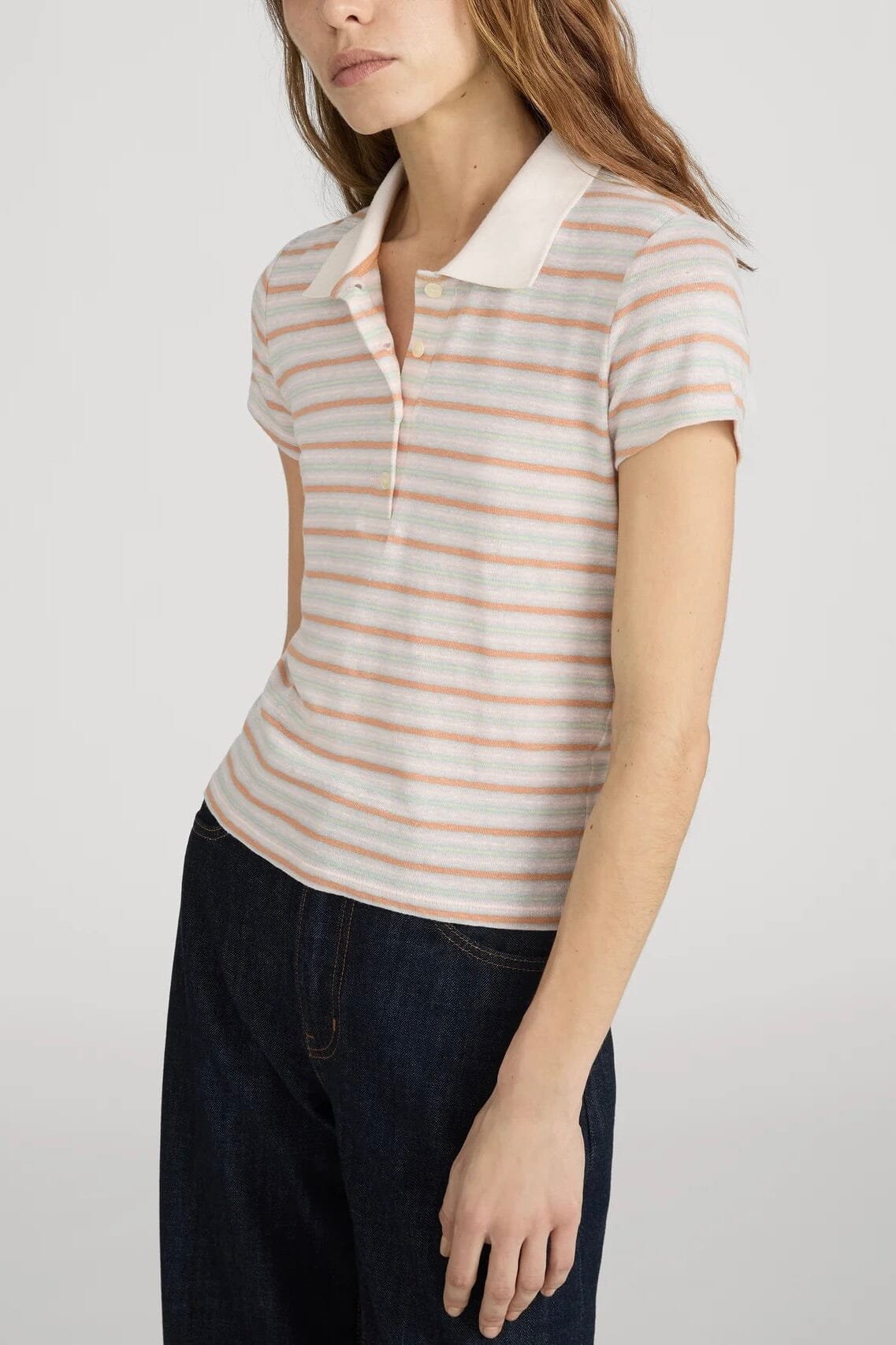 FRAME | The Stripe Polo - Pink Sand Multi - Image 2