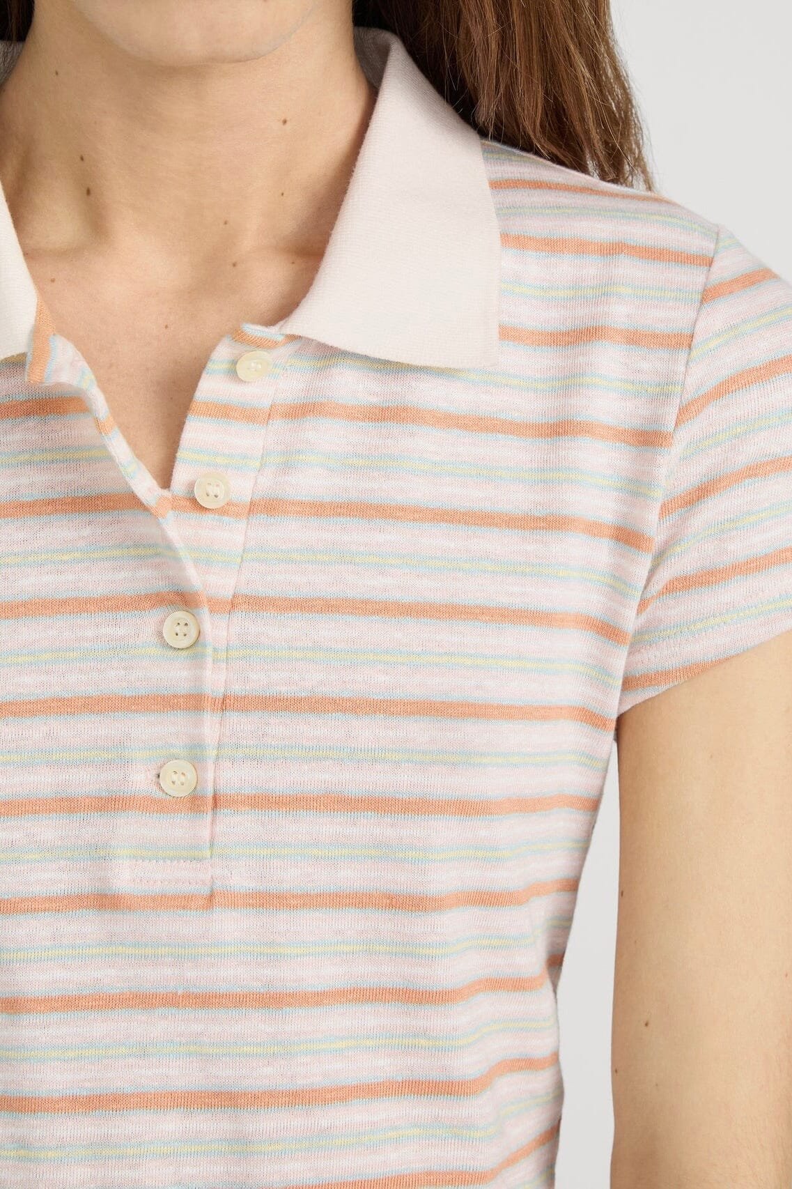 FRAME | The Stripe Polo - Pink Sand Multi - Image 3